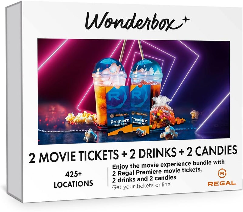 Wonderbox صندوق هدايا ريجال السينمائي – 2 تذاكر، 2 مشروبات و 2 حلوى – تجربة ليلة سينمائية لشخصين – صالحة في 425 موقع ريجال في الولايات المتحدة - Image 1